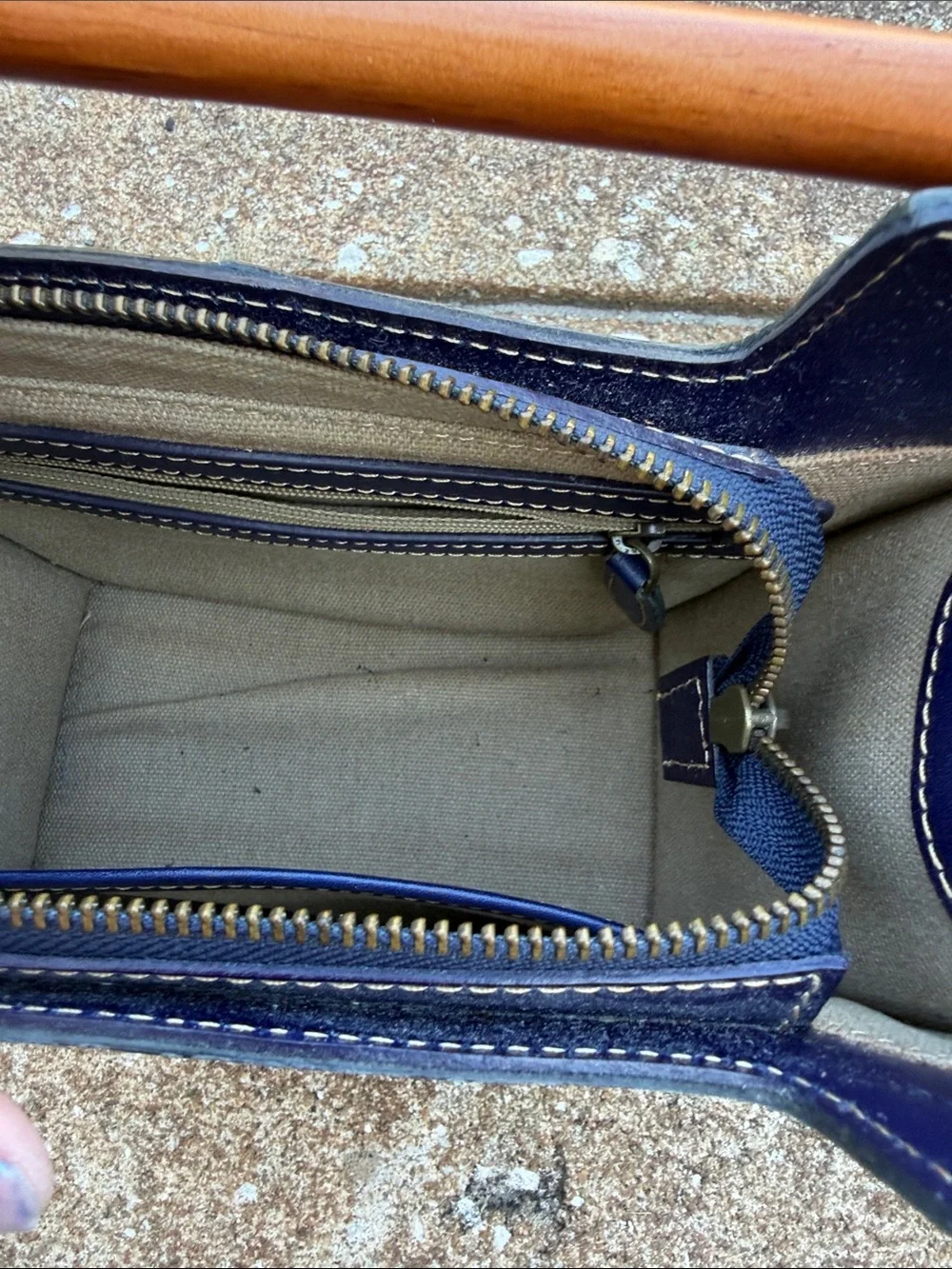 Kayden Plus Navy Leather Top-Handle Crossbody Bag with Wood Accent. NWOT